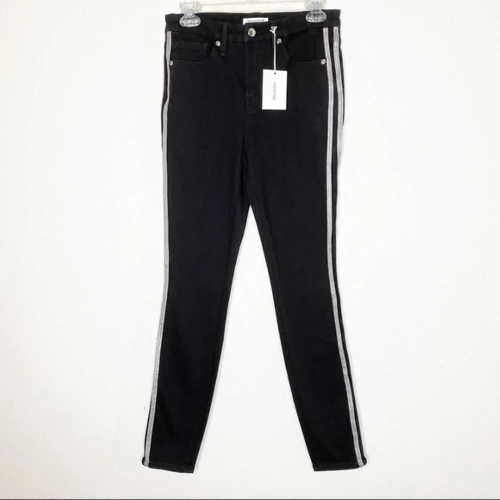 Good American Good Legs Athletic Stripe Black Skinny Jeans NWT